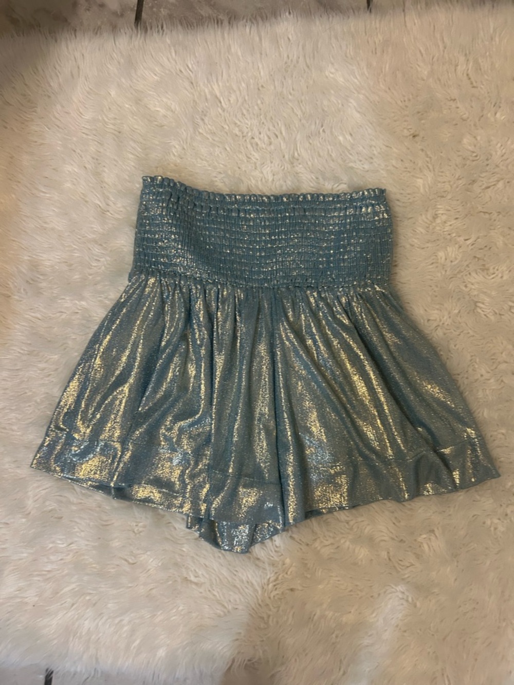 Smocked XS “Pants Store” Metallic Blue and silver Skort